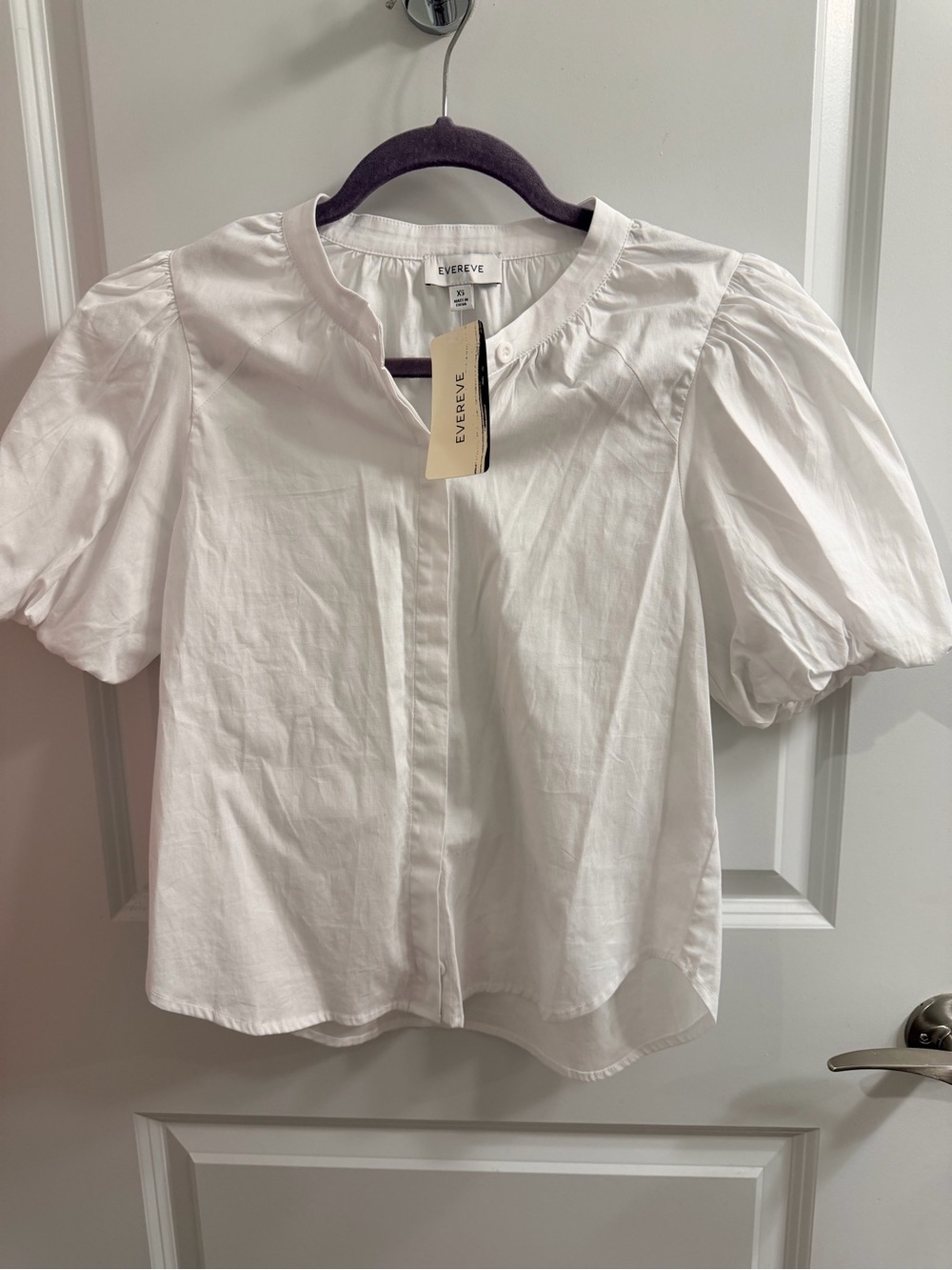 Evereve White Puff-Sleeve Cotton Blouse